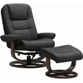 Lane Swivel Pedestal Recliner with Ottoman in Knox Onyx Black Top-Grain Leather